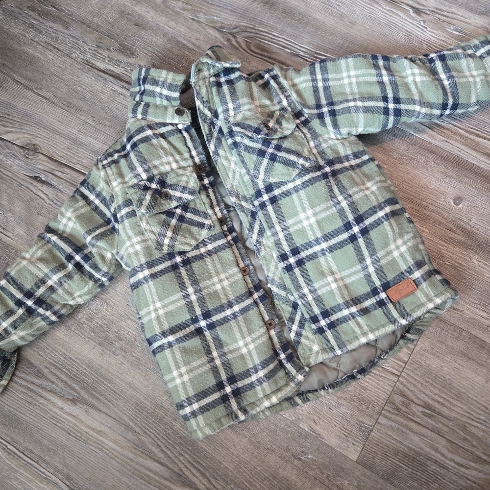 2T Boys Green Plaid Flannel Jacket